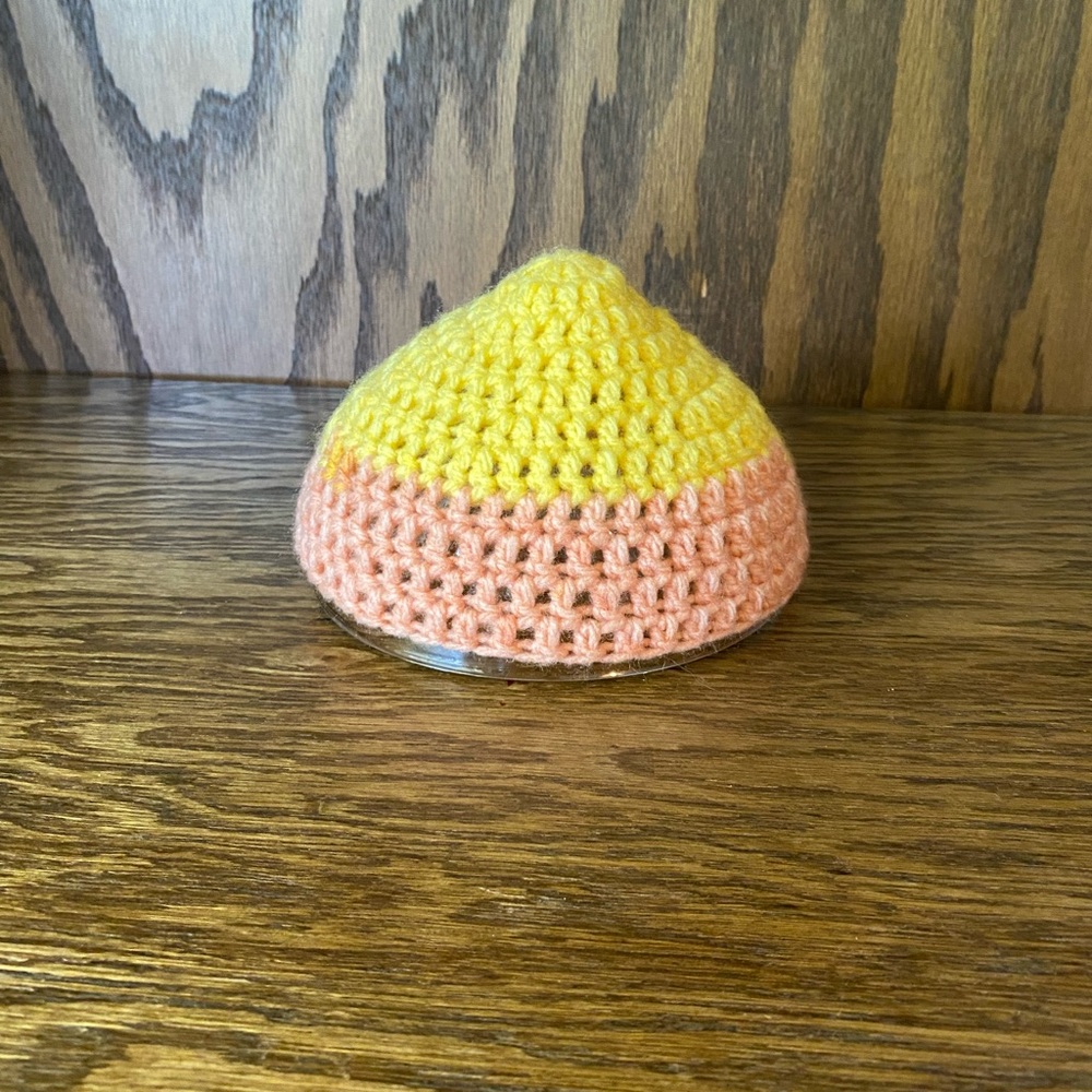 Baby beanie hat Pink and yellow handmade crochet